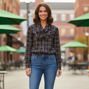 Orvis Shirt Womens 12 Multicolor Windowpane Plaid Long Lapel Collar‎ Grandmacore